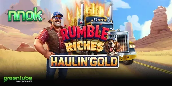 Rumble Riches™ Haulin’ Gold™ স্লট গেমের একটি দৃশ্য যেখানে ট্রাক এবং গোল্ড কয়েন দেখা যাচ্ছে